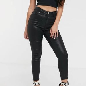 ASOS High Waisted Skinny Jeans in Coated Black